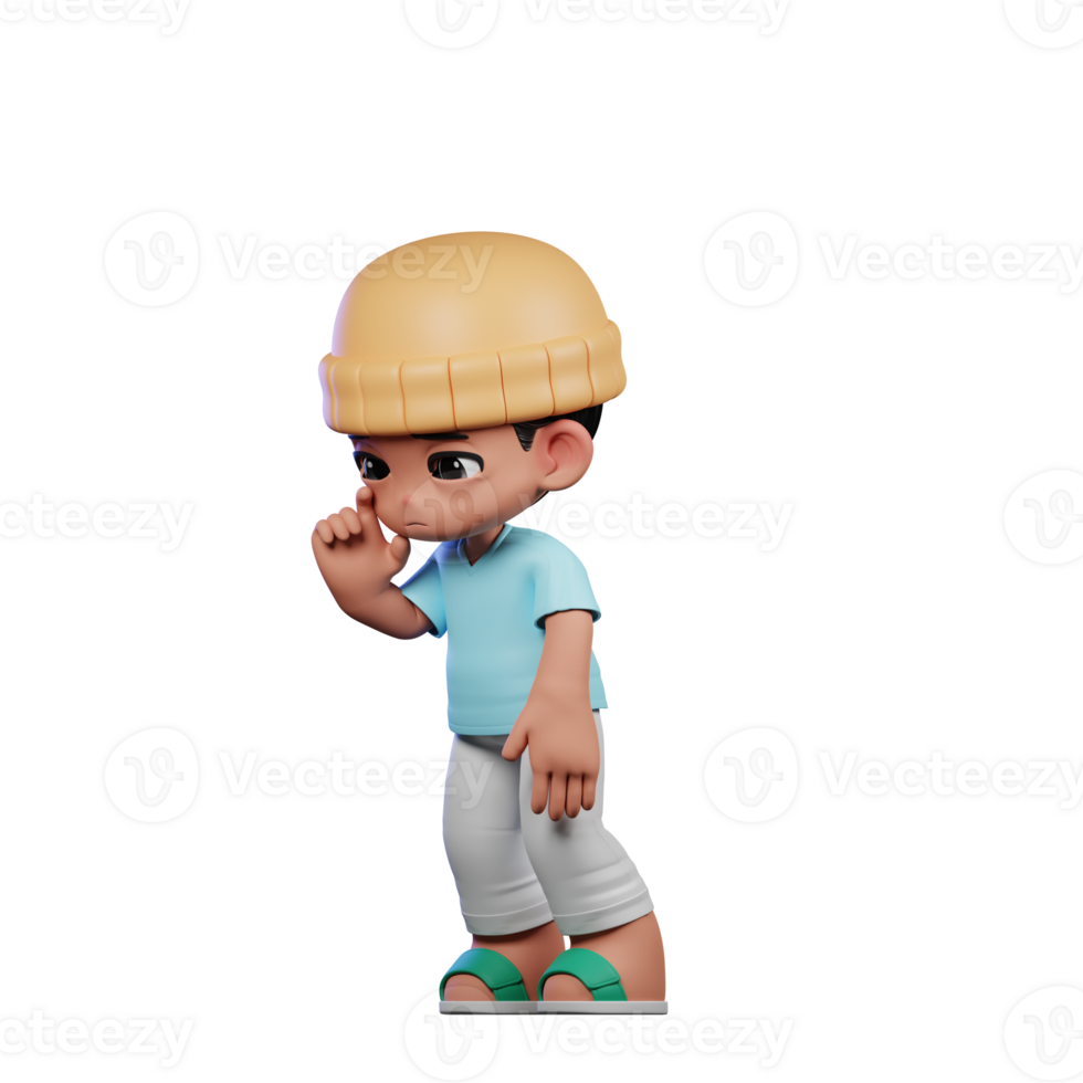 3d Cartoon Character with a Blue Shirt and White Pants Standing Sad Pose png