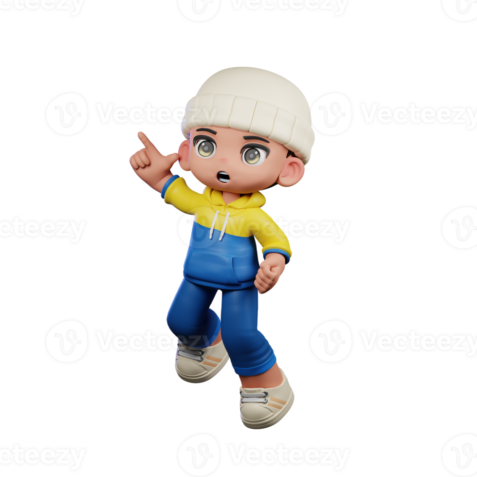 3d Small Boy with a Hat and Blue Pants Doing Happy Jumping Pose png