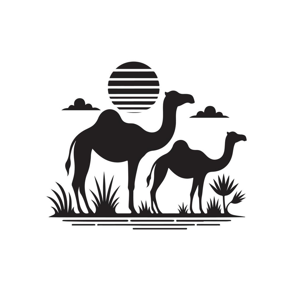 camel silhouettes illustration on white background vector
