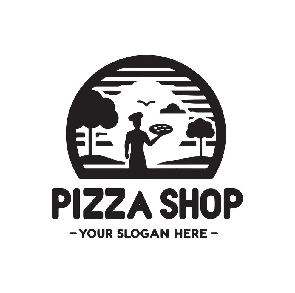 Pizza shop logo illustration vector