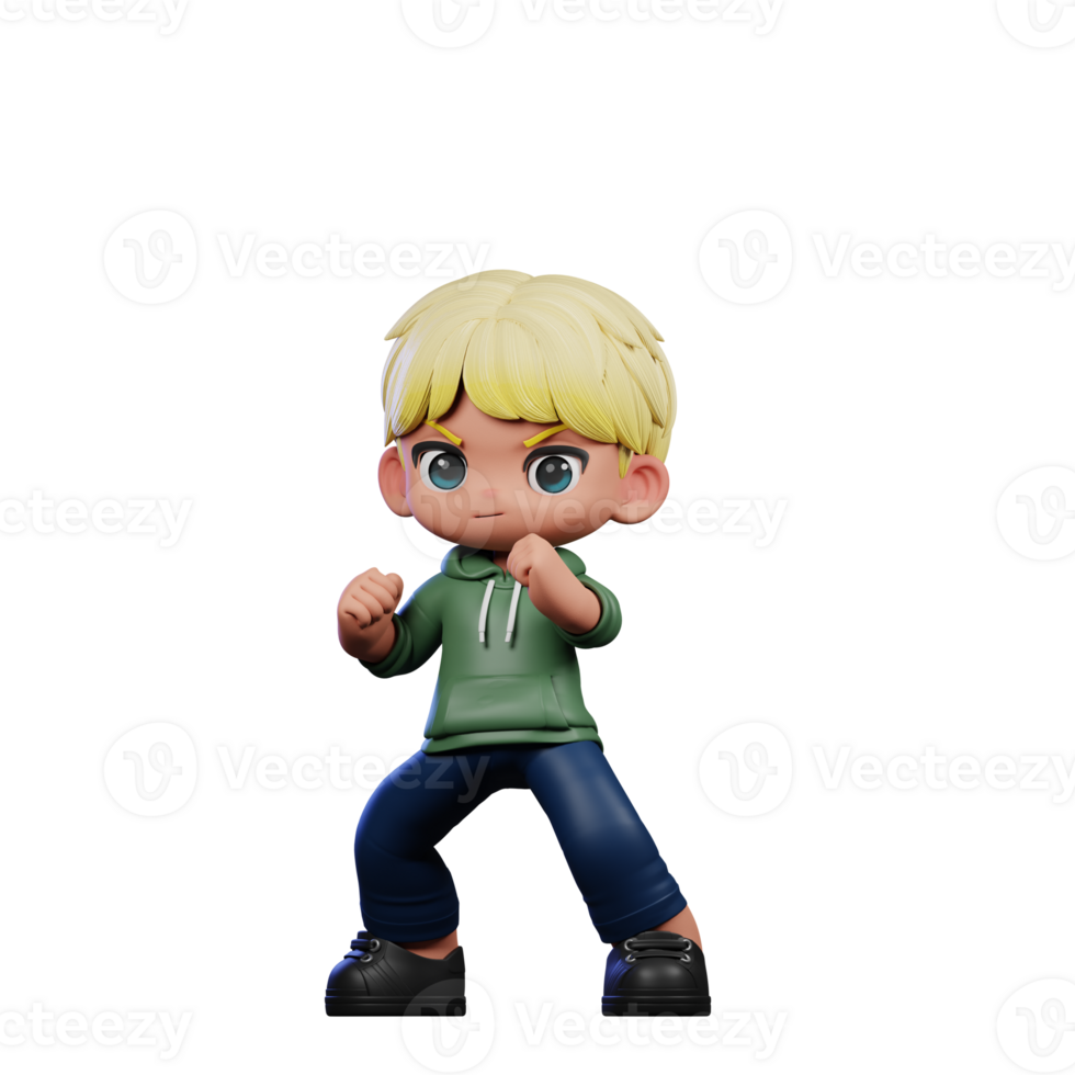 3d Cartoon Character with Blonde Hair Ready Fight Pose png