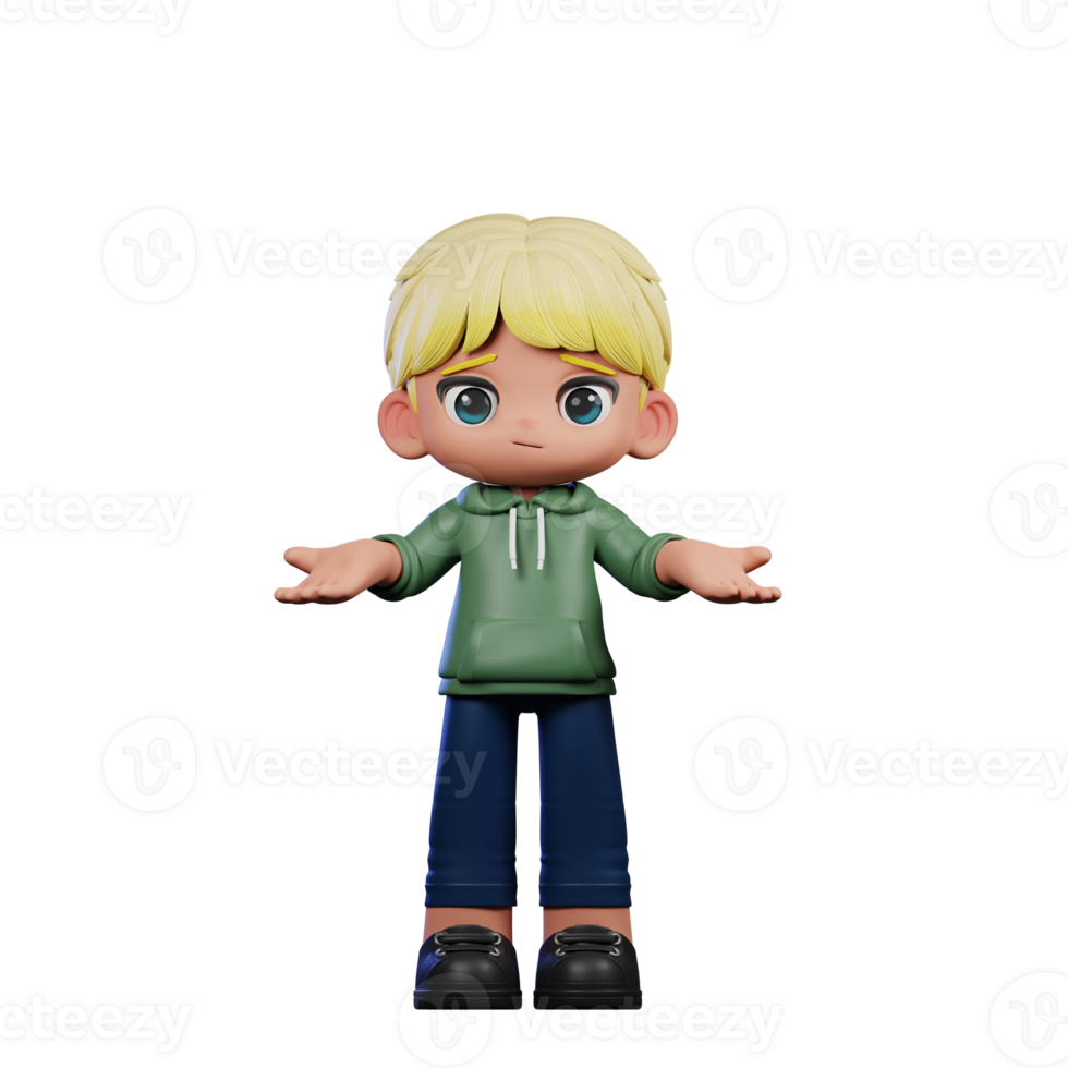 3d Cartoon Character with Blonde Hair Doing No Idea Pose png