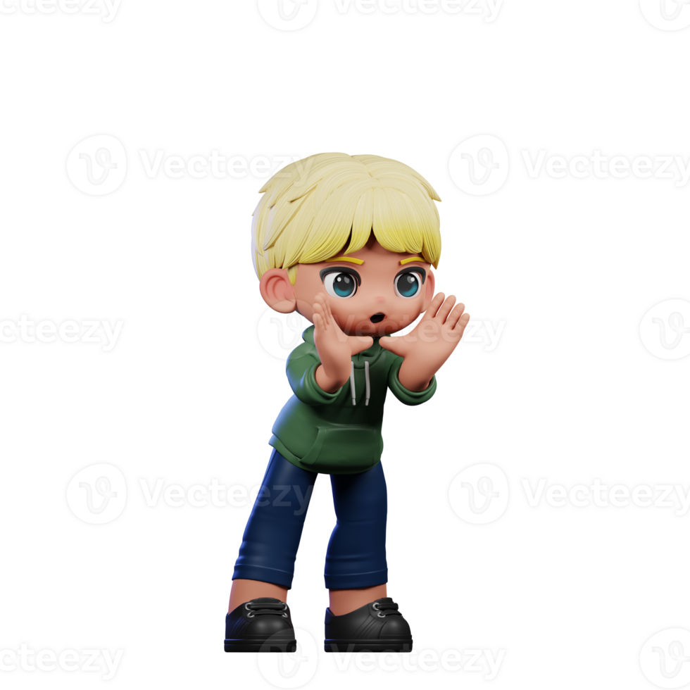 3d Cartoon Character with Blonde Hair Shouting Pose png