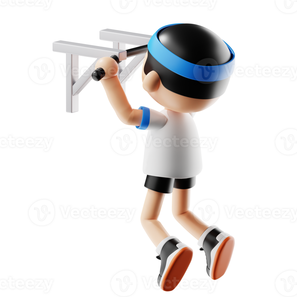 3d Fitness Cartoon Using Pull Up Bar Pose png