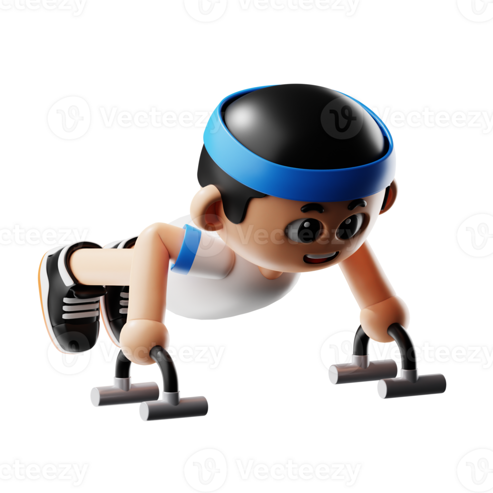 3d Fitness Cartoon Using Push Up Stand Pose png