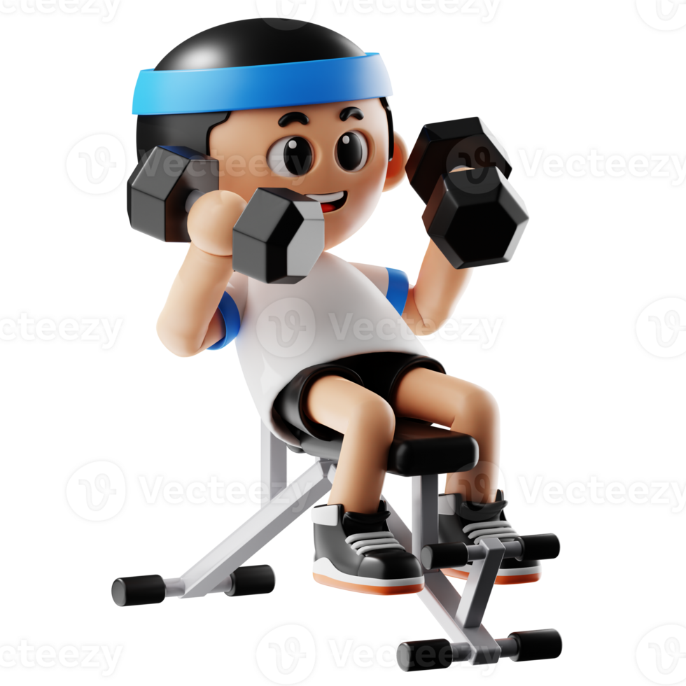 3d Fitness Cartoon Using Workout Bench Exercise Pose png