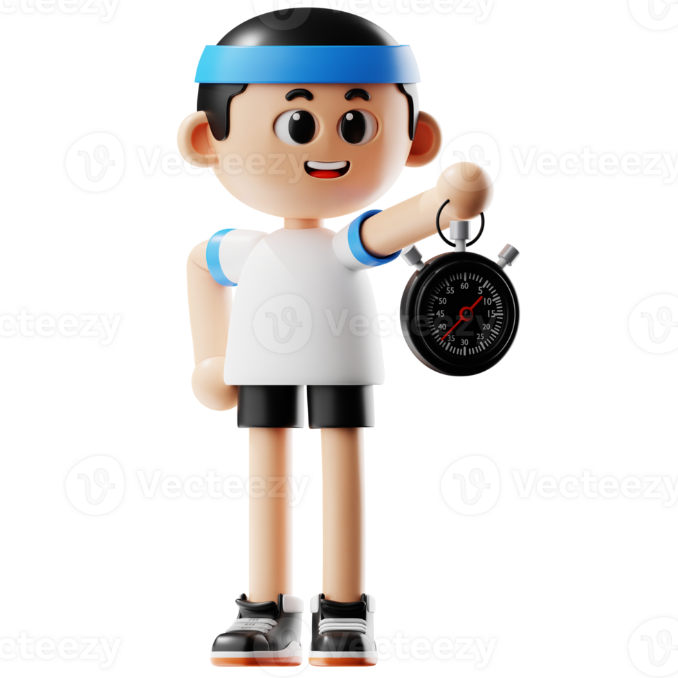 3d Fitness Cartoon Using Stopwatch Pose png