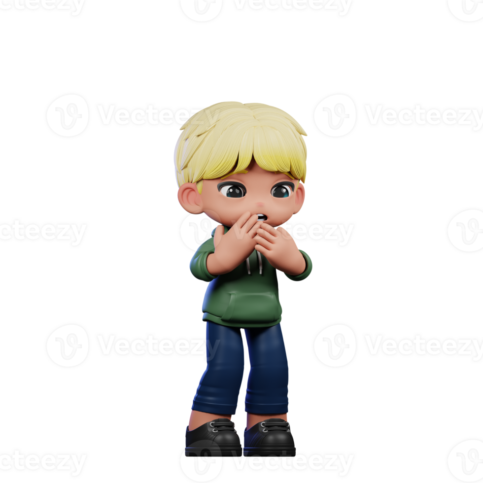3d Cartoon Character with Blonde Hair Afraid Pose png