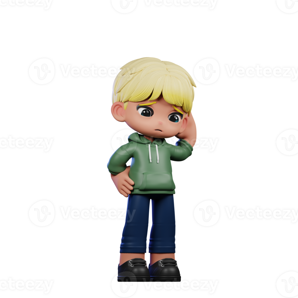 3d Cartoon Character with Blonde Hair Worry Pose png