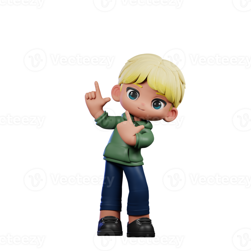 3d Cartoon Character with Blonde Hair Pointing Up Pose png
