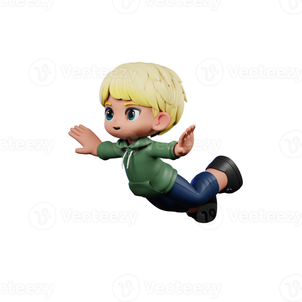 3d Cartoon Character with Blonde Hair Flying Pose png