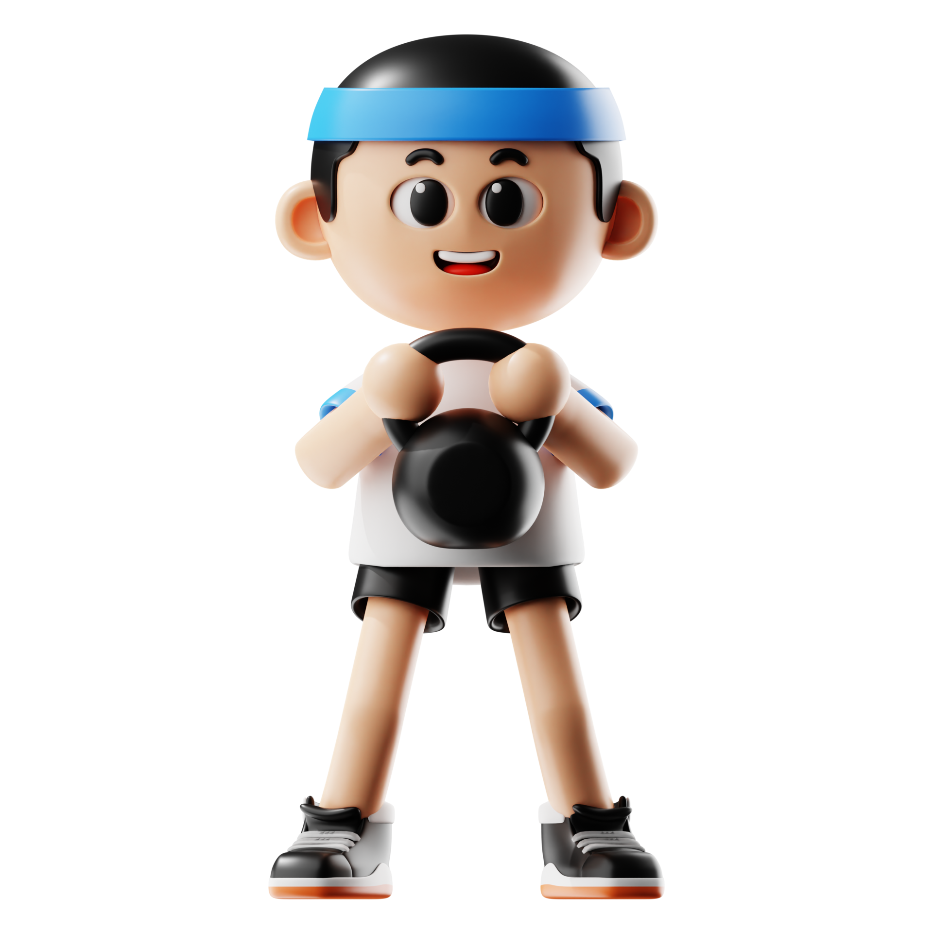 3d Fitness Cartoon Using Kettle Bell Pose 46301051 PNG