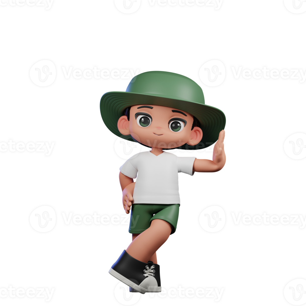 3d Cartoon Character in a Green Hat and White Shirt Acting Cool Pose png