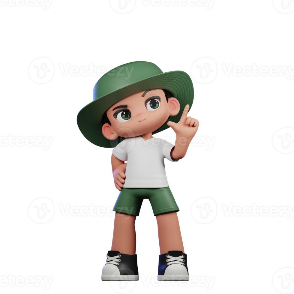 3d Cartoon Character in a Green Hat and White Shirt Having Idea Pose png