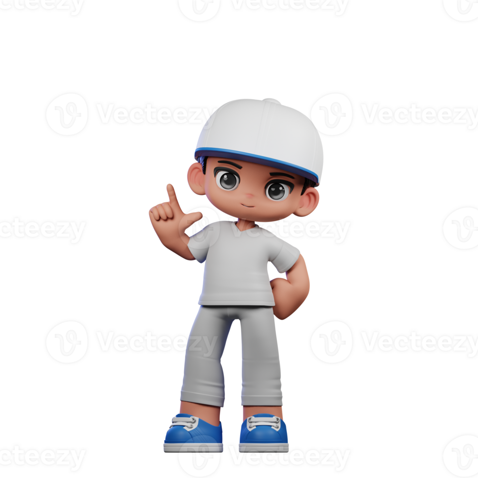 3d Cartoon Boy with a Baseball Cap and Gray Pants Standing Pose png