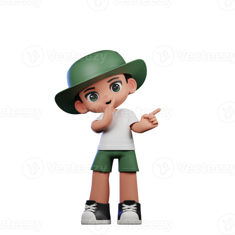 3d Cartoon Character in a Green Hat and White Shirt Whister to You Pose png