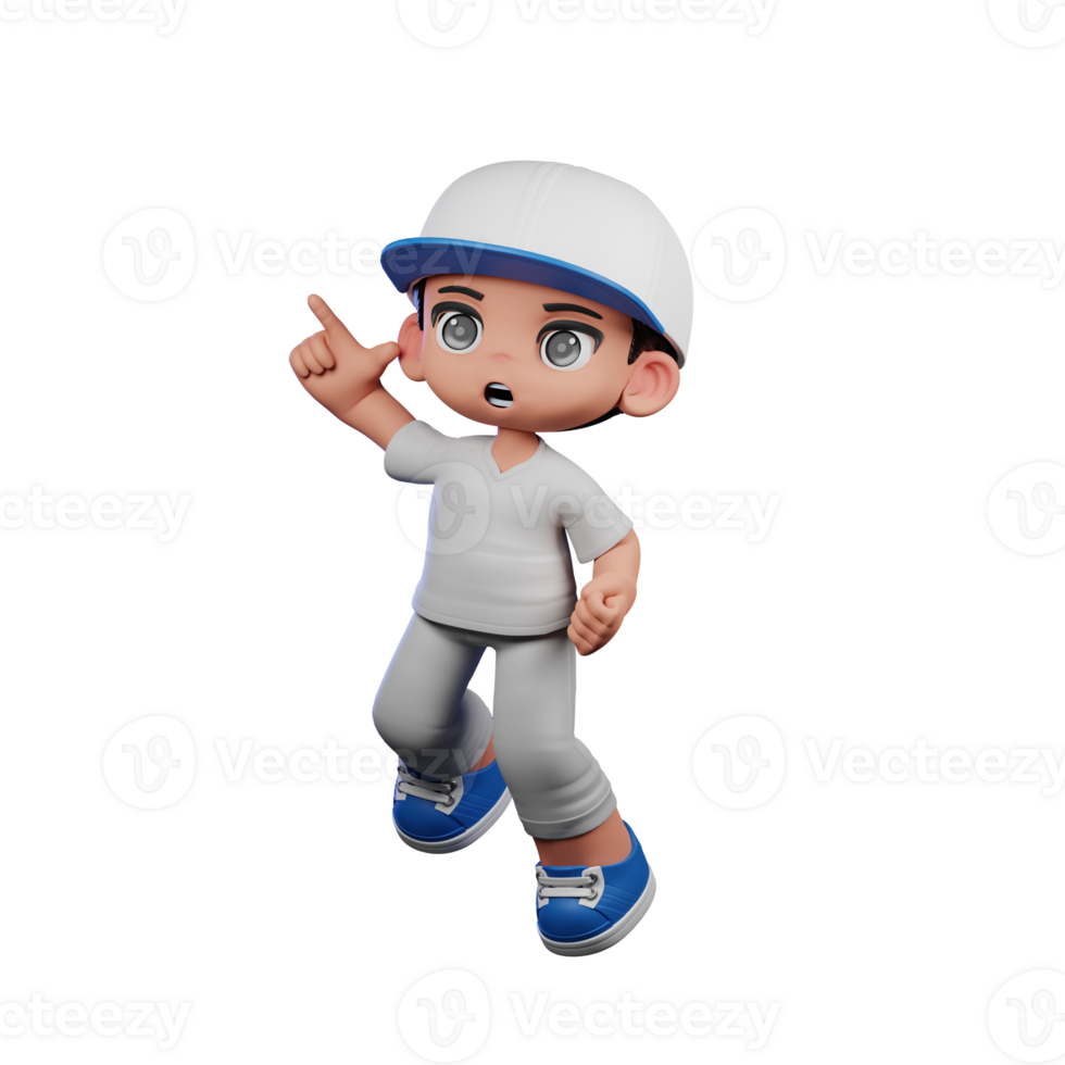 3d Cartoon Boy with a Baseball Cap and Gray Pants Doing Happy Jumping Pose png