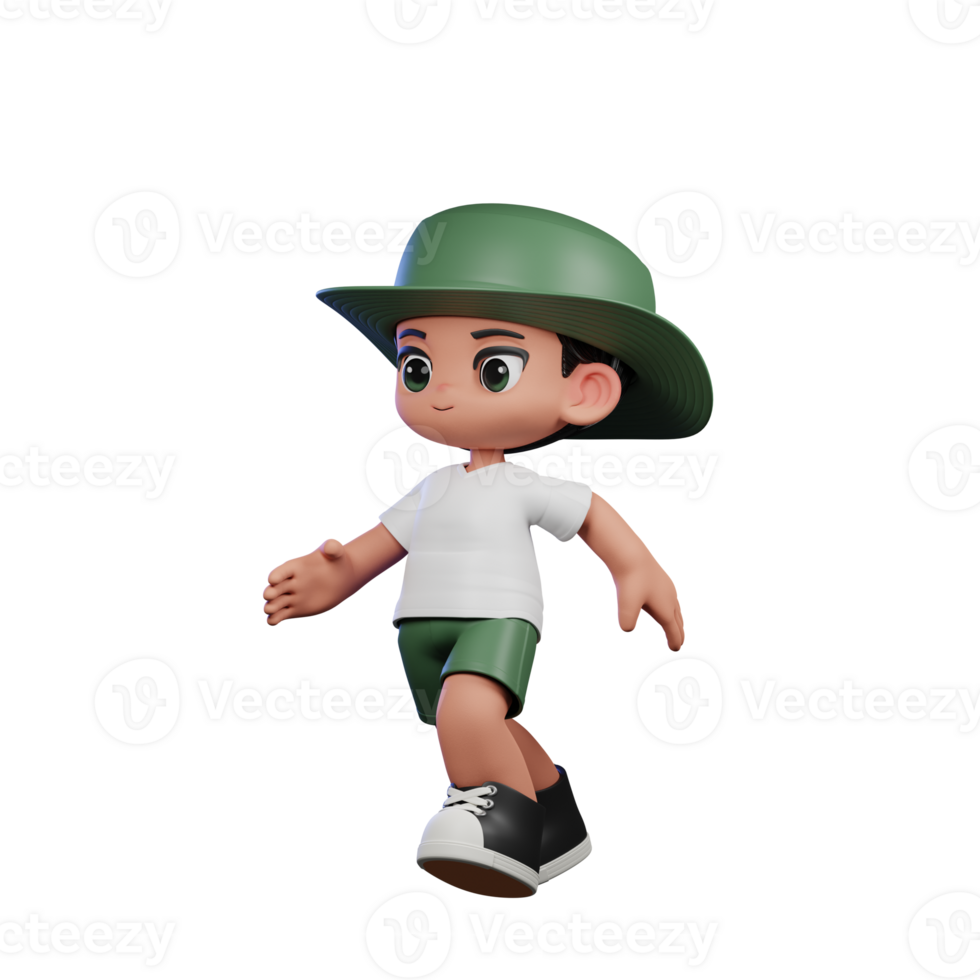 3d Cartoon Character in a Green Hat and White Shirt Running Pose png