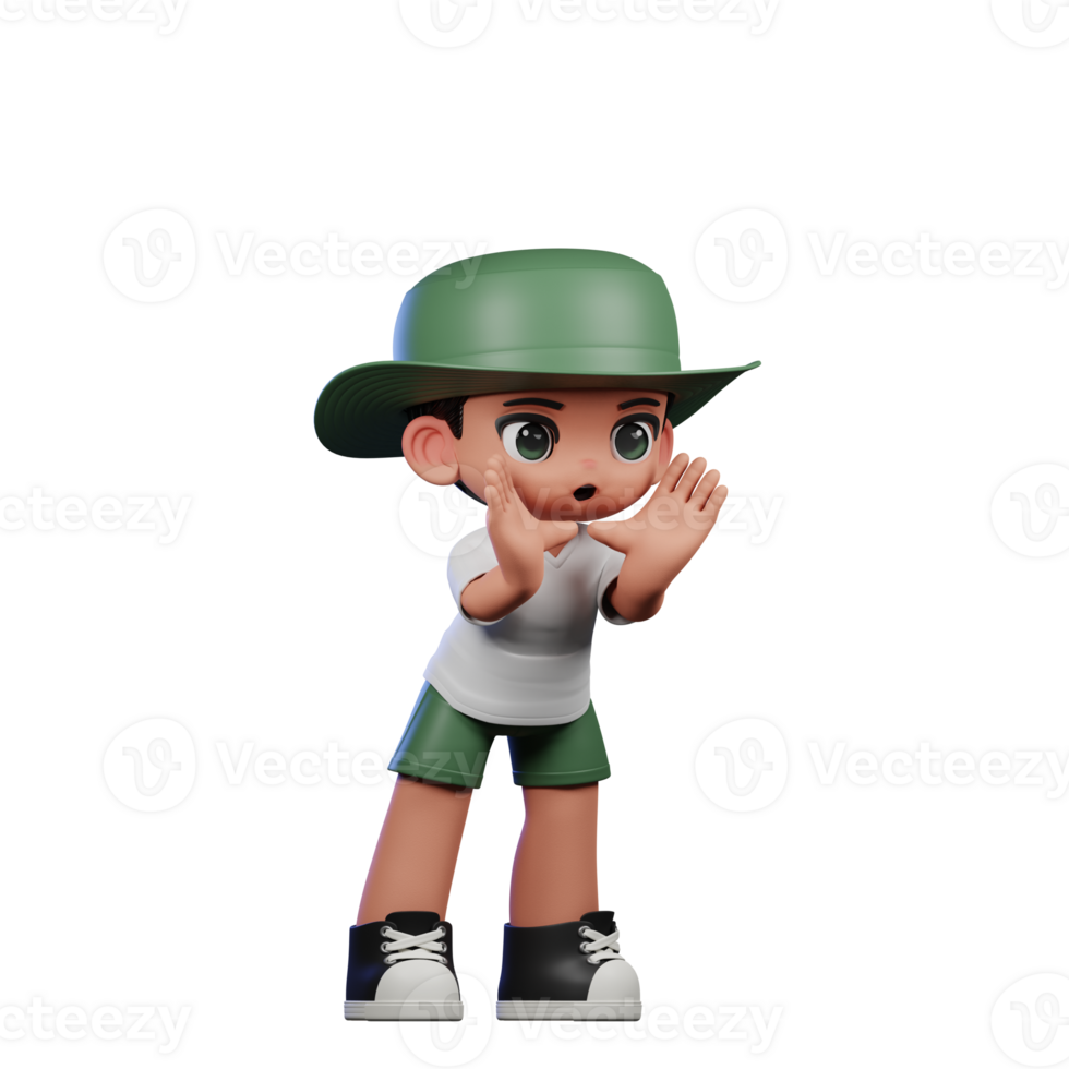 3d Cartoon Character in a Green Hat and White Shirt Shouting Pose png