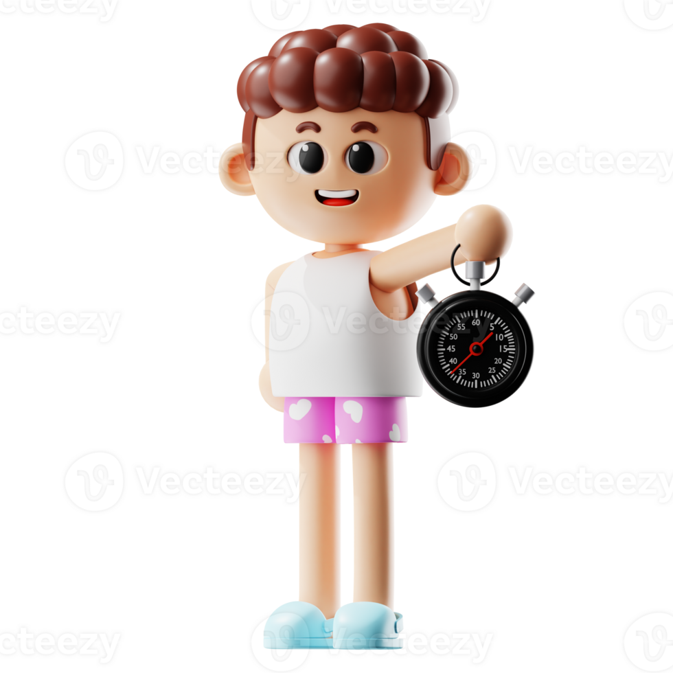 3d Fitness Boy Wearing Pajamas With Stopwatch png