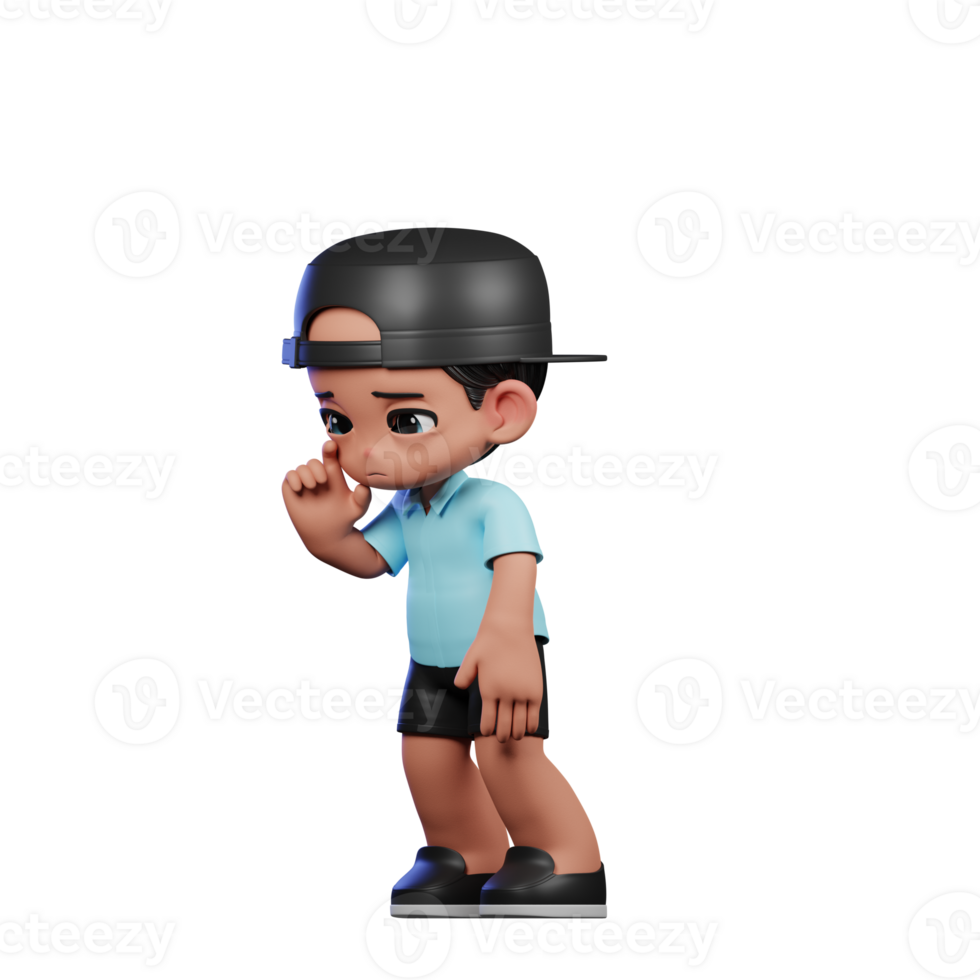 3d Cartoon Character with a Blue Shirt and Black Shorts Standing Sad Pose png