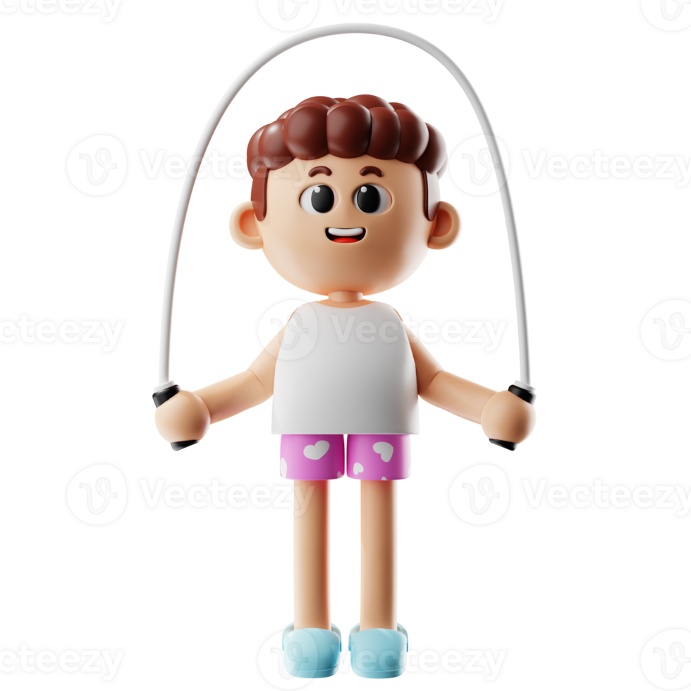 3d Fitness Boy Wearing Pajamas With Jump Rope png