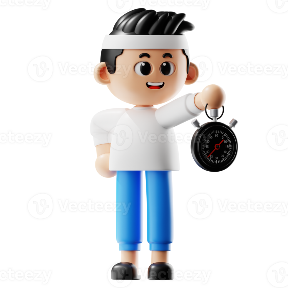 3d Fitness Boy With Stopwatch And Sweater And Sweater png
