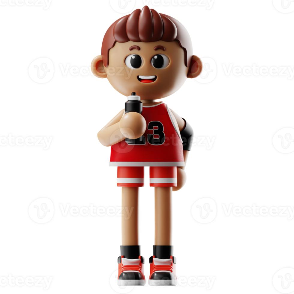 3d Basketball Player Fitness With Water Bottle png
