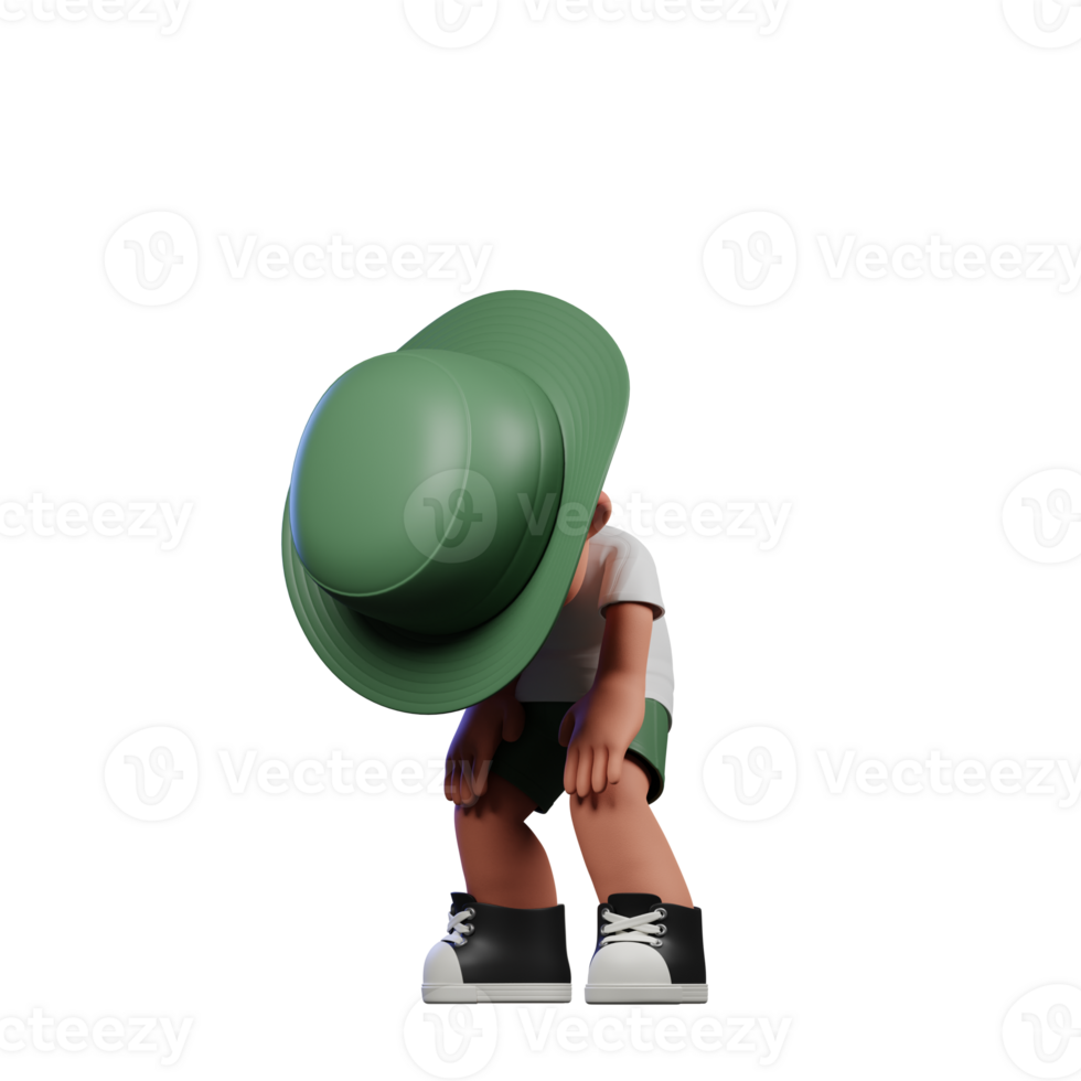 3d Cartoon Character in a Green Hat and White Shirt Taking Break Pose png