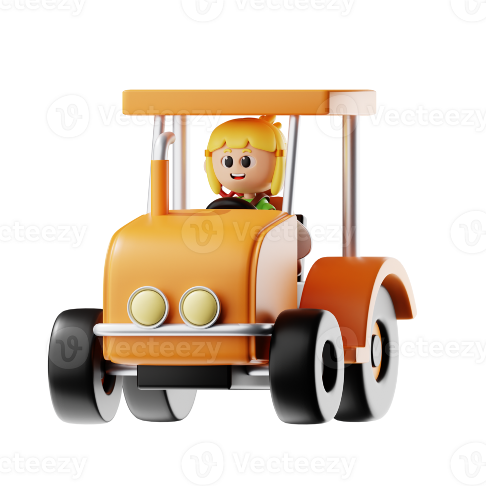 3d Farmer Girl Yellow Hair Driving Tractor png