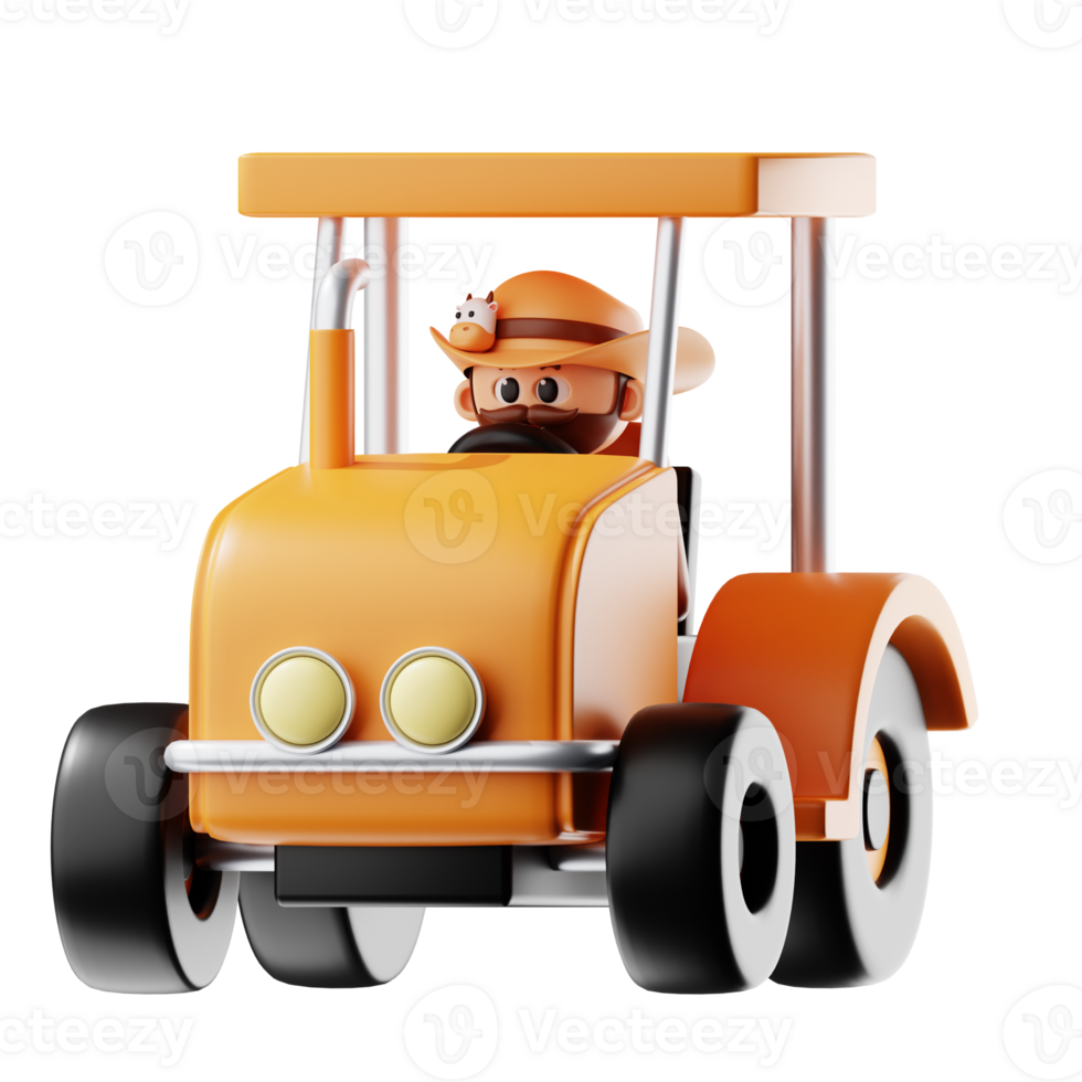 3d Gardener With Straw Hat Driving Tractor Pose png