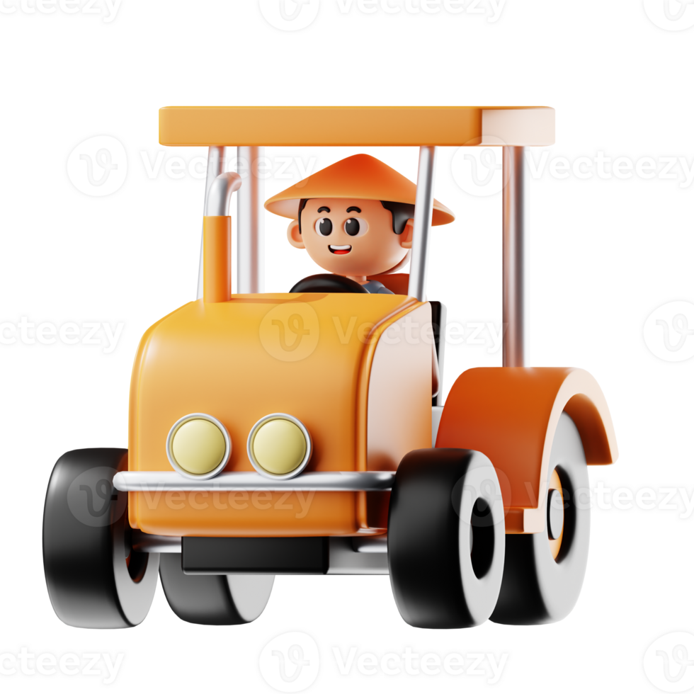 3d Farmer Boy With Straw Hat Driving Tractor png