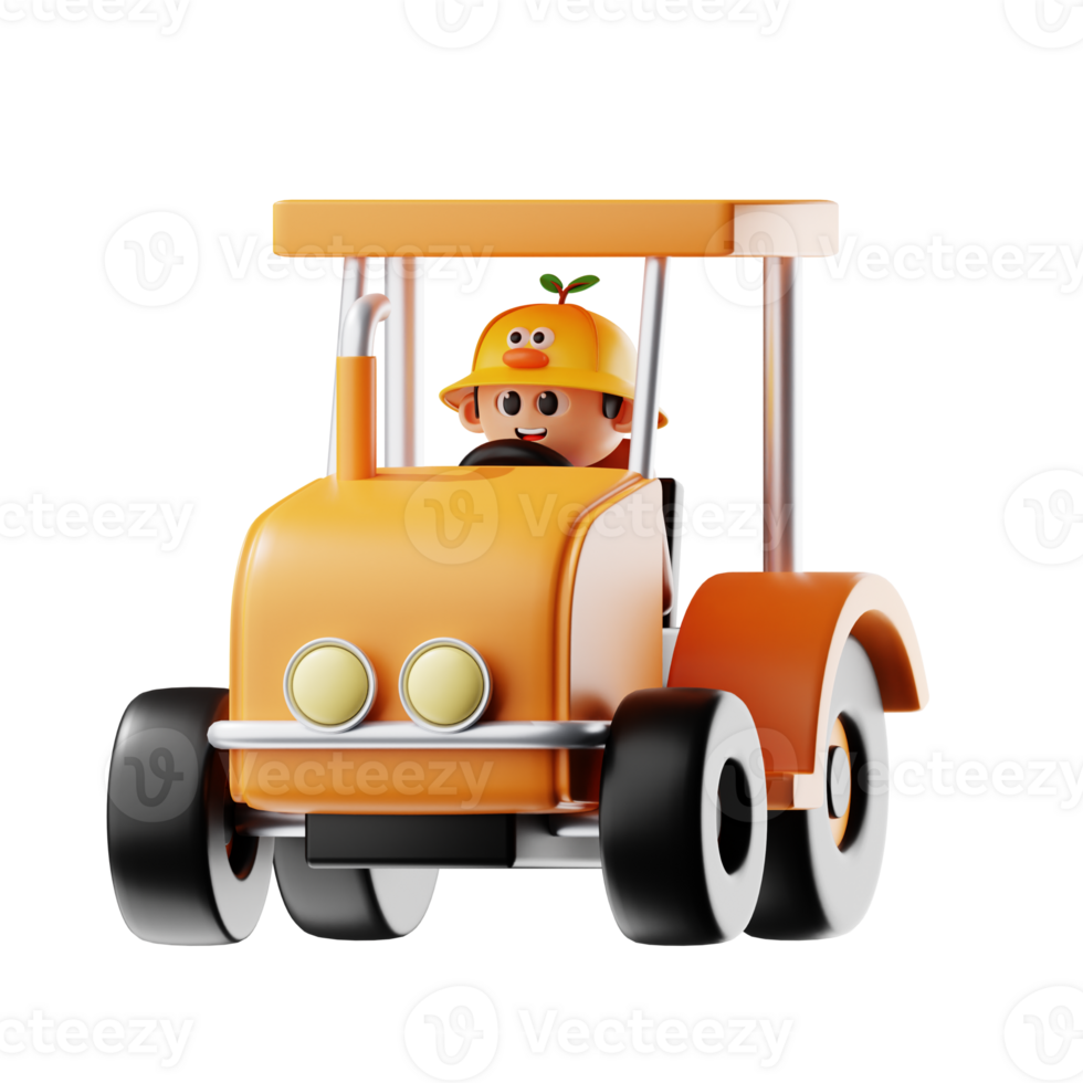 3d Farmer Boy With Yellow Hat Driving Tractor Pose png