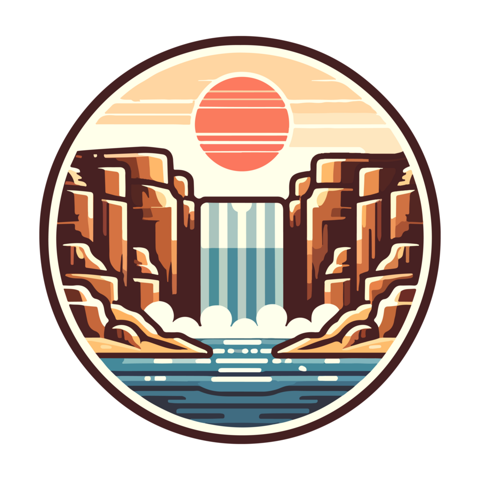 waterfall and canyon badge illustration for t shirt or sticker png