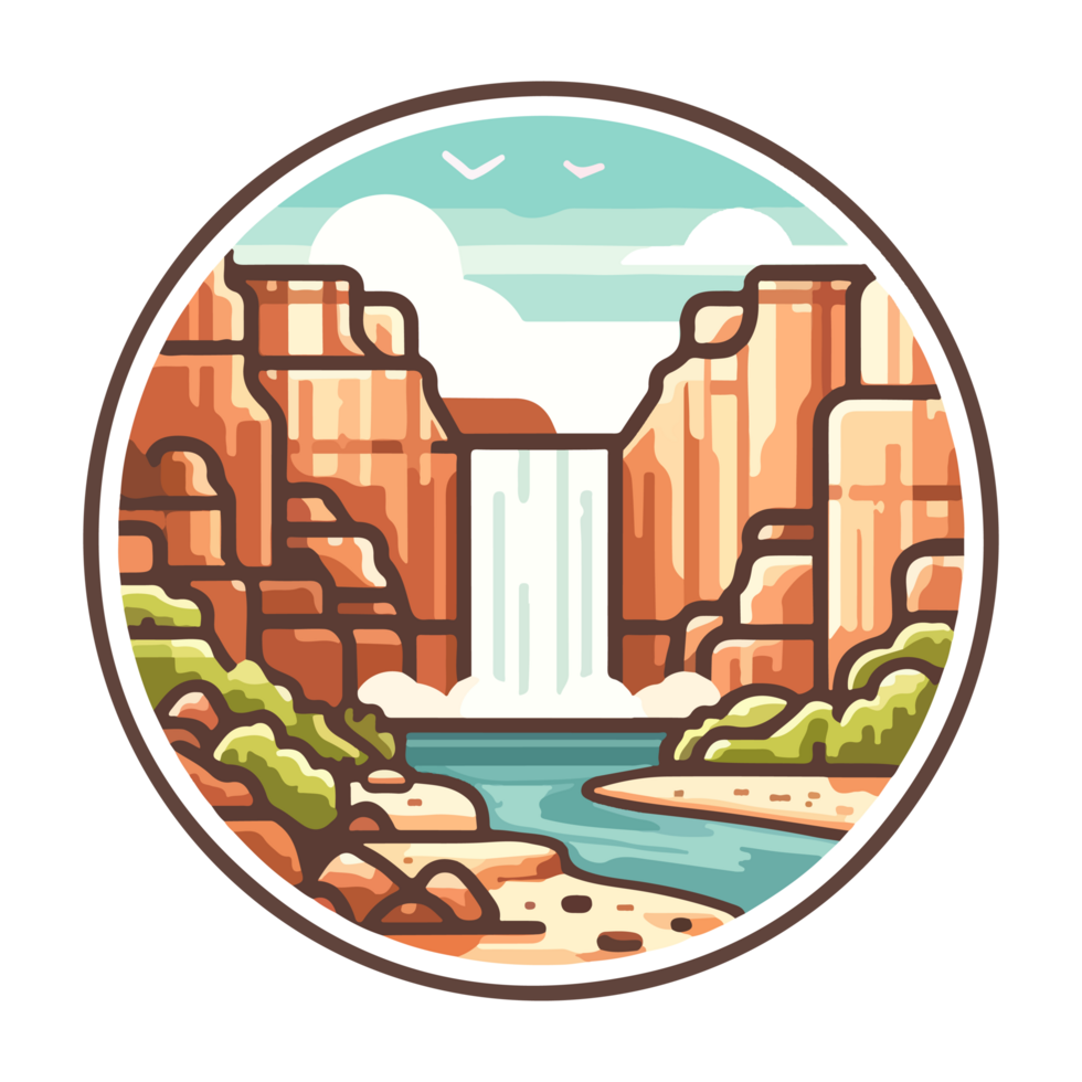 waterfall and canyon badge illustration for t shirt or sticker png