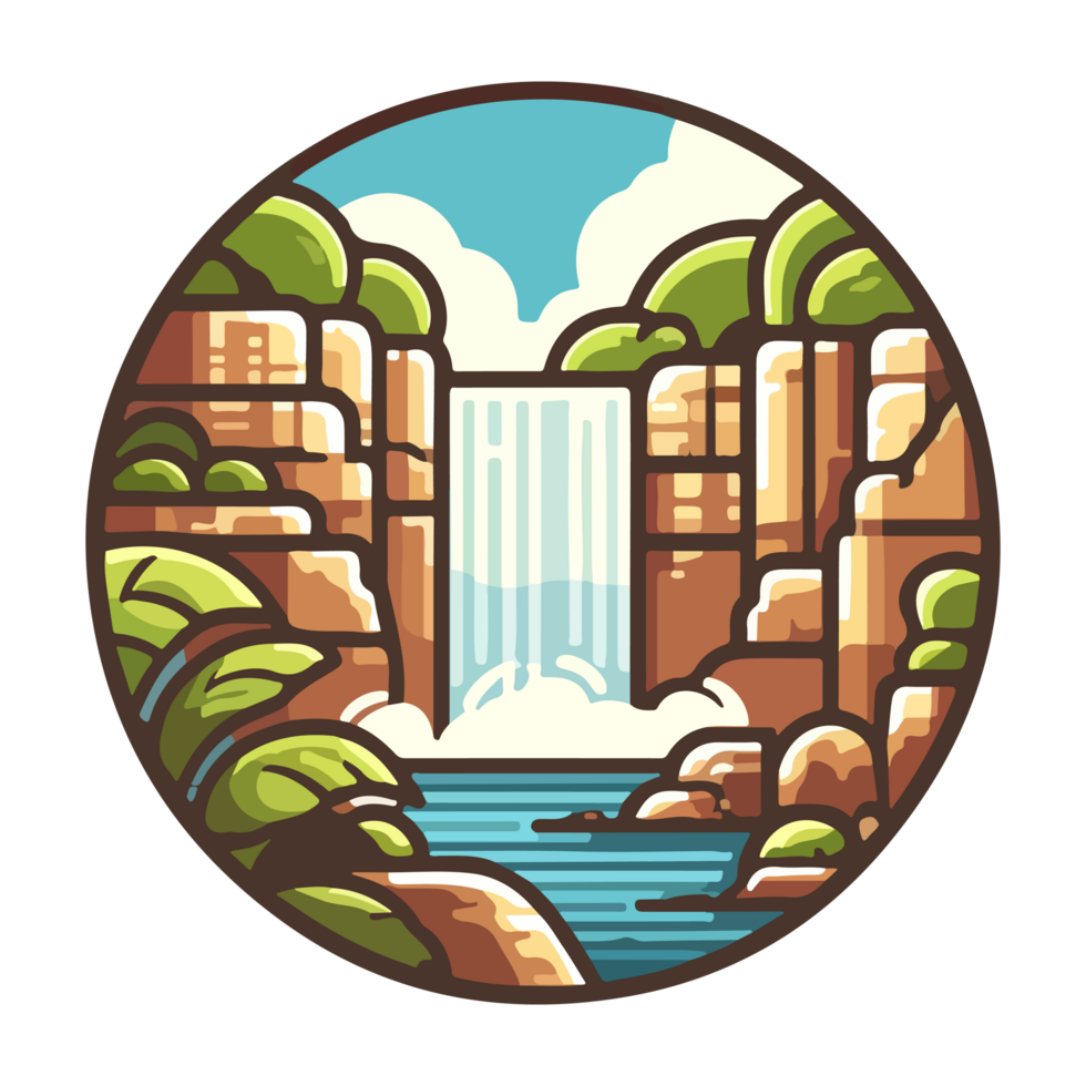 waterfall badge and forest illustration for t shirt or sticker png