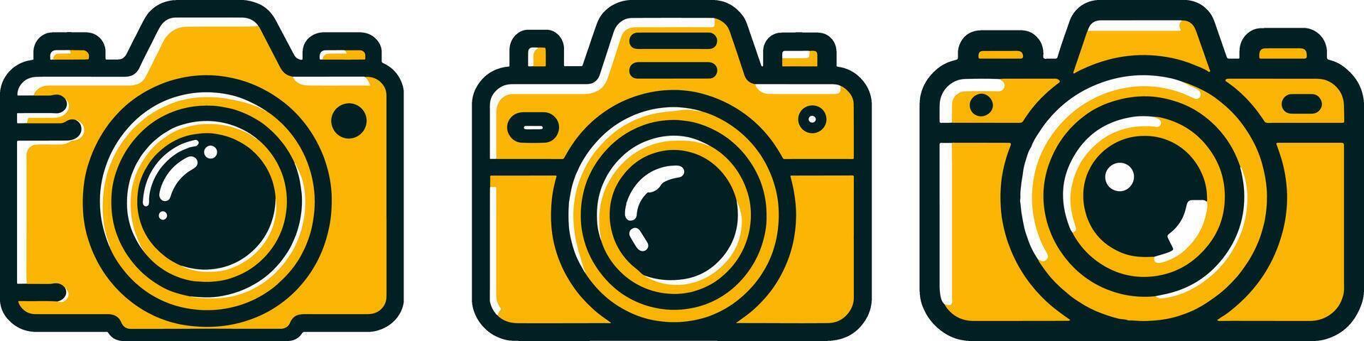 Yellow camera icon set. Photo Camera Sign. vector