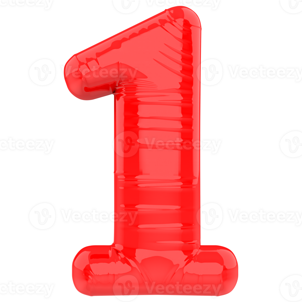 Number 1 Red 3D Render png