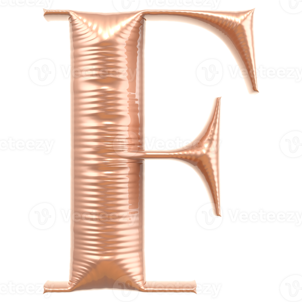 Letter F Gold 3D Render png