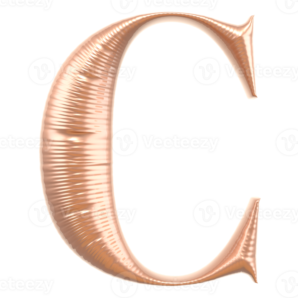 Letter C Gold 3D Render png