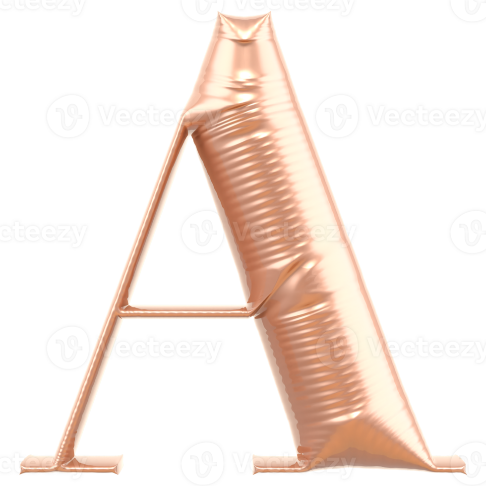 Letter A Gold 3D Render png