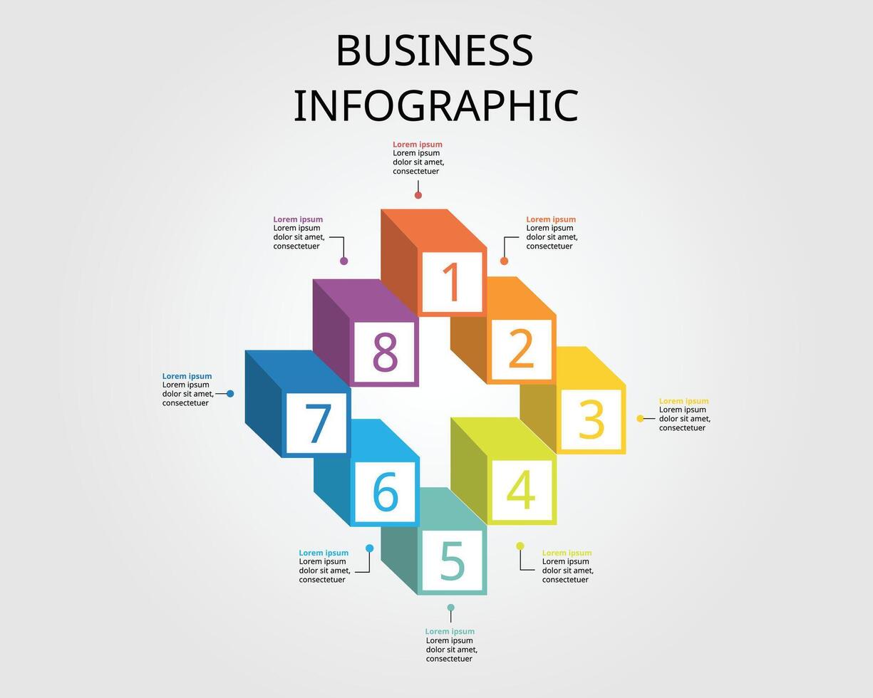 square chart step template for infographic for presentation for 8 element vector