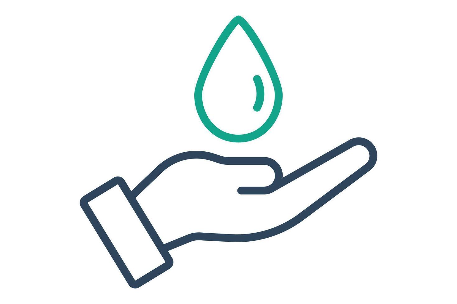 Save water icon. hand with water drop . icon related to conservation. line icon style. conservation elements illustration vector