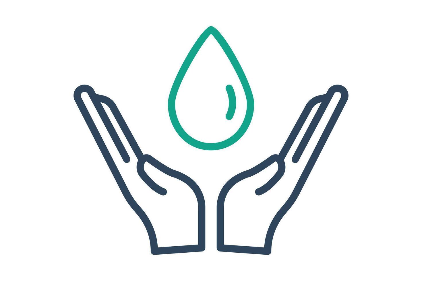 Save water icon. hand with water drop . icon related to conservation. line icon style. conservation elements illustration vector