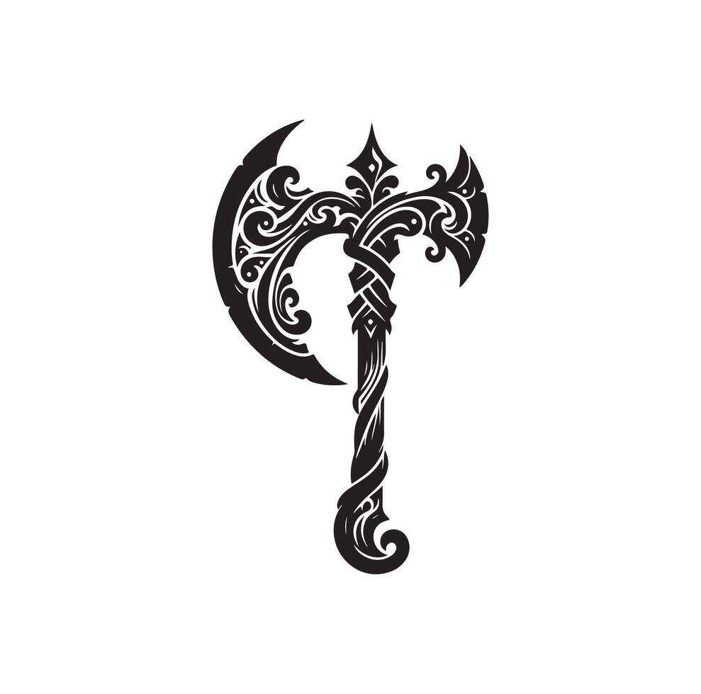 fantasy weapon axe illustration. viking tools logo vector
