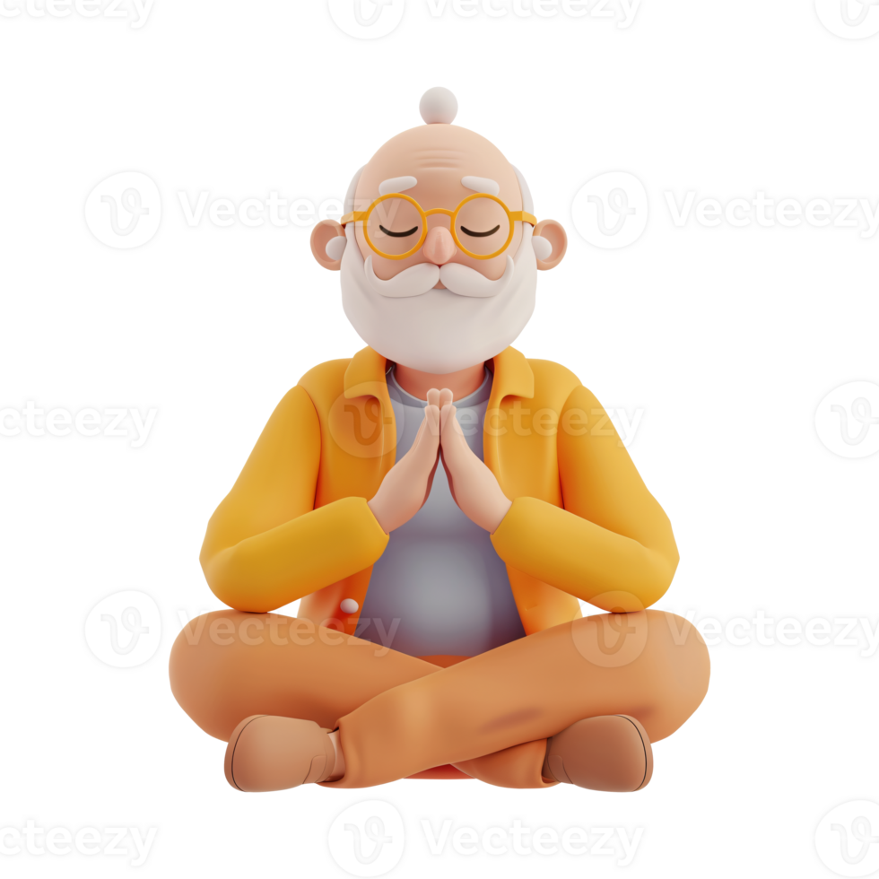 A cartoon of a man in a yellow jacket sitting in a yoga pose png