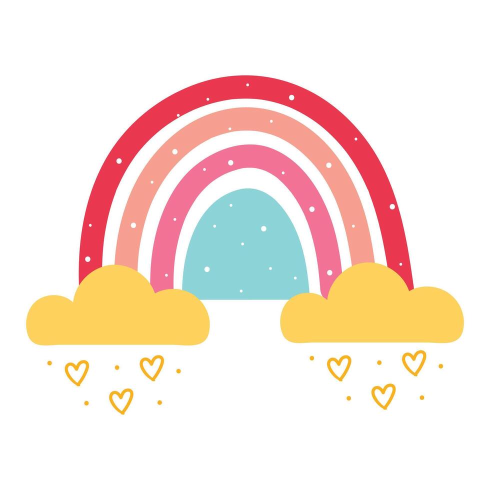 cute hand drawing cartoon boho rainbow. cute sky element sticker, doodle vector