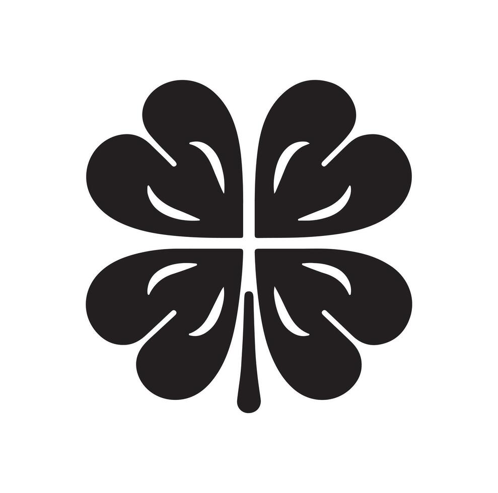 Four-leaf clover icon illustration. Black icon isolated on white background. Clover silhouette. vector