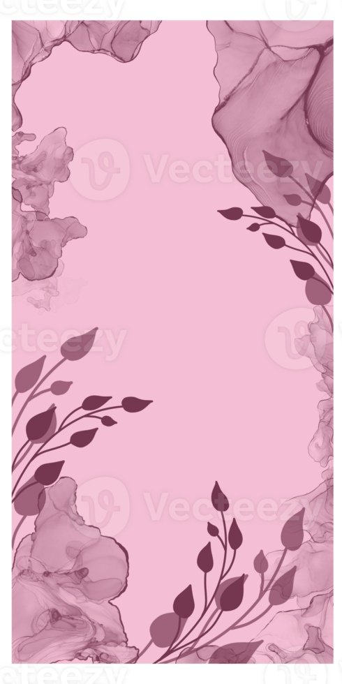 Frame with fluid art stains and branches png