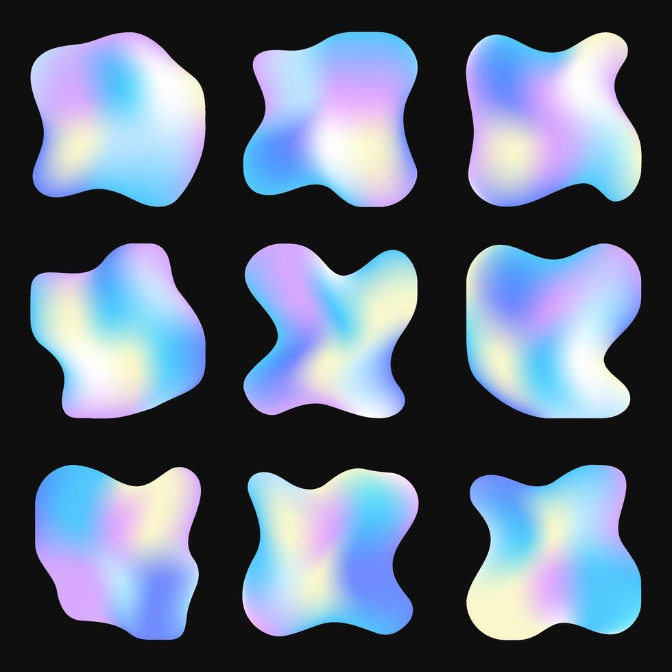 Set of hologram shapes fluid liquid for template design decoration vector